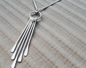 Hand Forged Sterling Silver Raindrops Pendant on 18-inch Chain - Nature-Inspired Jewellery Gift