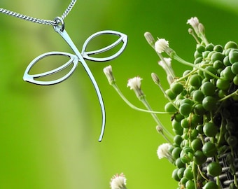 Sterling Silver Dragonfly Pendant, Modern Minimalist Necklace