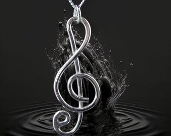 Elegant Treble Clef Pendant - Sterling Silver Music Jewellery