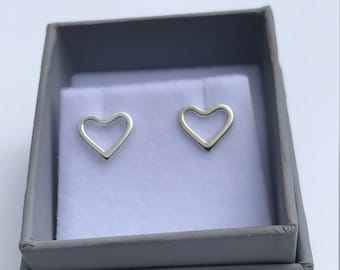 Sterling Silver Heart Stud Earrings in High Polish Finish - Gift Box Included