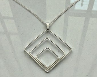 Three Square Art Deco Sterling Silver Pendant - Classic Elegance for Any Occasion
