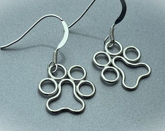 Handmade Sterling Silver Paw Earrings with High Shine Finish - Matching Pendant