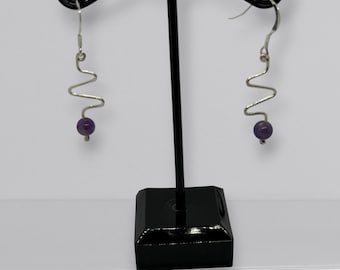 Unique Z Swirl Earrings with Gemstone Bead Drop - Handcrafted Sterling Silver Jewellery - Dainty and Elegant Statement Earrings