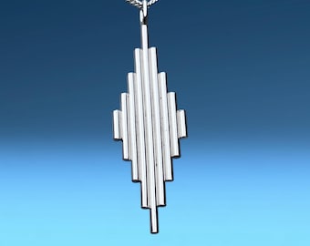 Elegant Slender Sterling Silver Art Deco Pendant with Curb Chain