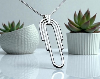 Deco Egyptian Style Sterling Silver Pendant with Curb Chain