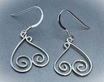 Sterling Silver Mother and Child Heart Earrings - Handcrafted Symbolic Design with High Shine Finish
