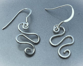 Sterling Silver Snake Earrings - Handcrafted Traditional Wire Techniques - High Shine Finish - Matching Pendant Available - Solid Silver Ear