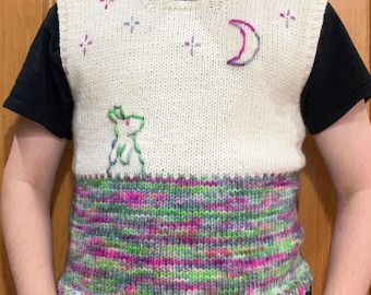 Gilet lavorato a maglia con coniglietto e luna