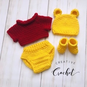 Winnie the Pooh Inspired Photo Prop Outfit | Baby Shower Gift | Newborn Photography | Pooh Bear Set | Infant Costume | Diaper Cover Set