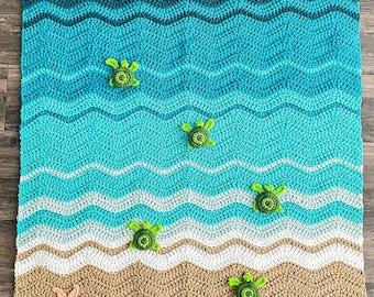 Couverture pour bébé sur le thème de l'océan Sea Turtle Beach | Cadeau baby shower | Couverture pour bébé | Cadeau | Couverture ondulée | Couverture pour bébé océan