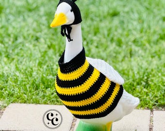 Porch Goose Spring Summer Bee Costume Sweater Outfit w/ Bonnet Hat - 23” Standard Size Goose
