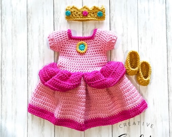 Princess Peach Inspired Dress | Baby Girl Costume | Baby Shower Gift | Halloween Costume | Princess Dress  | Photo Props