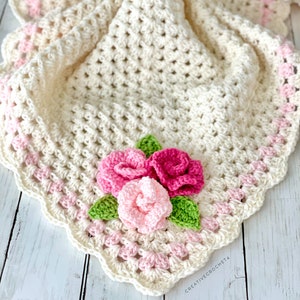 Pink Rose Baby Blanket Hat Set | Baby Shower Gift | Baby Blanket | Gift Set | Nursery Decor
