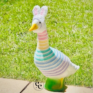 Porch Goose Easter Spring Costume Sweater Outfit w/ Bunny Ear Hat - 23” Standard Size Goose
