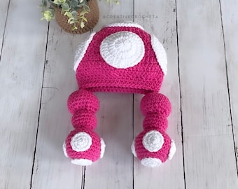 Baby Toadette Inspired Baby Hat | super Mario Bros | Baby Hat | Toadette Beanie | Baby Shower Gift | Baby