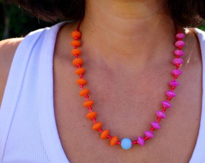 Orange and Pink Knotted Nursing Necklace | Colorful Beaded Necklace | Breastfeeding Necklace | Gift For Mom