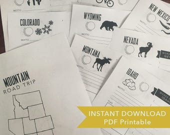 Road Trip Vacation Travel Journal Printables - US States: Mountain