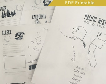 Road Trip Vacation Travel Journal Printables - US States: Pacific West