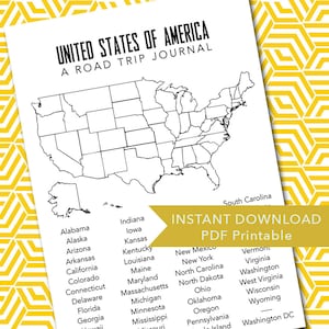 Road Trip Vacation Travel Journal Printables US States: ALL 50 States image 1