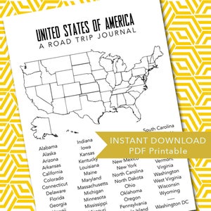 Road Trip Vacation Travel Journal Printables - US States: ALL 50 States