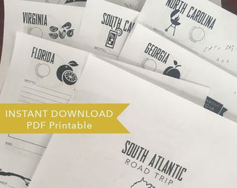 Road Trip Vacation Travel Journal Printables - US States: South Atlantic