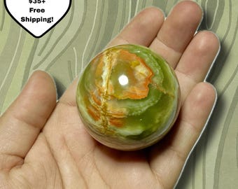 2'' Green Onyx Sphere | Polished Onyx Sphere | Unique Banded Onyx Crystal Spheres | Includes Acrylic Sphere Stand | You Pick!