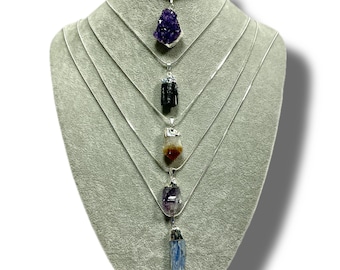 Natural Gemstone Silver Electroplated Pendants, Citrine Point, Amethyst Point, Amethyst Druzy, Kyanite, Tourmaline Pendants, Rough Pendant