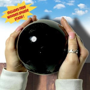 High Quality Black Obsidian Spheres with Wooden Sphere Stand | Black Halloween Crystals | Witchy Divination Crystal Ball | You Pick Size!