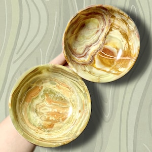 5&quot; Green Onyx Crystal Bowl | Banded Green Onyx Bowl | Polished Green & Brown Onyx Dish | Altar Decor | Trinket or Jewelry Dish | You Pick!