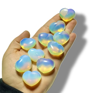 Small Opalite Puffy Heart Crystal | 29mm Carved Crystal Heart | Opalite Pocket Stone | Healing Crystal Gift | Anxiety Relief | Angelic Glow