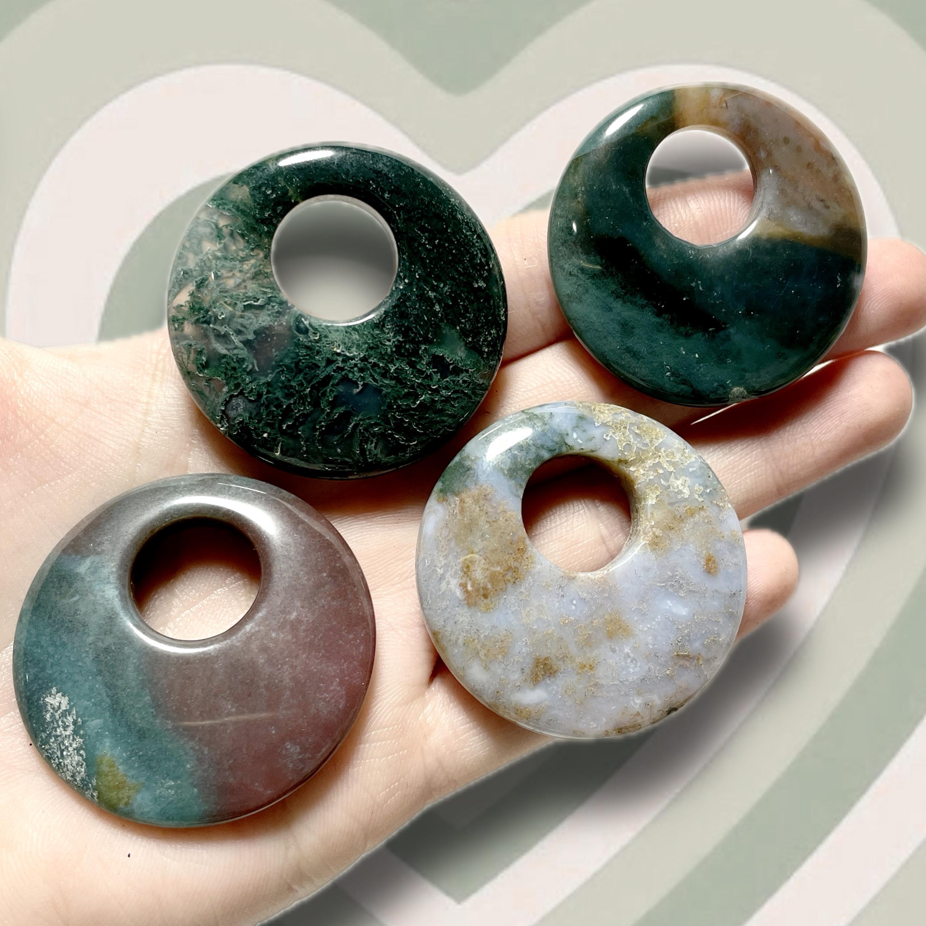 Natural Moss Agate Donut Pendants | 40mm & 50mm Round Statement Pendant | Crystal Focal Piece for Jewelry Making, Healing, or Wire Wrapping