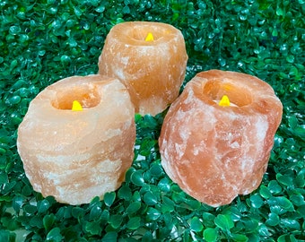 Natural Himalayan Salt Candle Holder | Votive or Tealight Candle | Healing Pink Rock Salt Tealight Holder for Home Décor, Wellness, & Gifts