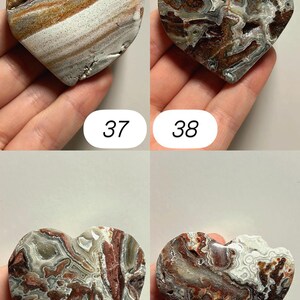 May include: Four heart-shaped stones with unique patterns and colors. The stones are numbered 37, 38, 39, and 40. The stones have a mix of brown, white, gray, and red hues, with visible veining and textures. These decorative stones are ideal for home decor.
