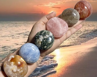 Large Polished Crystal Pebble Set | Rose Quartz, Calcite, Agate Healing Stones | Set of 6 Large Pebbles | Individual Palm Stone By Pick!