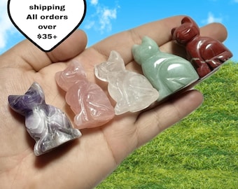 Talla de gato de cristal / Tótem animal de piedras preciosas / Decoración de Halloween con temática de brujas / Figura de gato familiar / Ágata, jaspe, calcita, cuarzo / Tú eliges la piedra