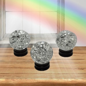 Glass Crackle Spheres 1.5&#39;&#39;|  Handmade Glass Orbs | Decorative Sphere | Crackle Ball Crafts | Home Decor Glass | Wood or Acrylic Stand
