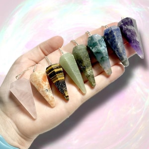 Polished Crystal Pendulums | Healing Pendant Divination | Dowsing Pointed Pendulum | Witchy Reiki Guiding Pendulum | You Choose Gemstone!