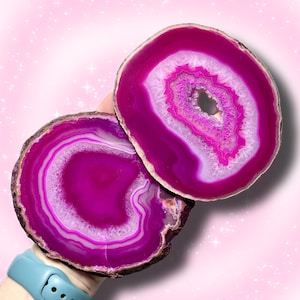 4.5" Pink Dyed Agate Slice with Acrylic Stand | 5A Crystal Reiki Display Slice | Polished Stone Decor | Cleansing & Meditation | You Pick!
