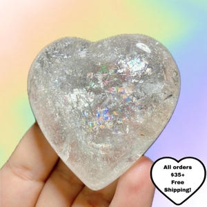 Corazones de cuarzo transparente / Cristal de maestro sanador / Cristal de roca natural / Piedra curativa / Regalo de meditación / Inclusiones de arcoíris / ¡Tú eliges!