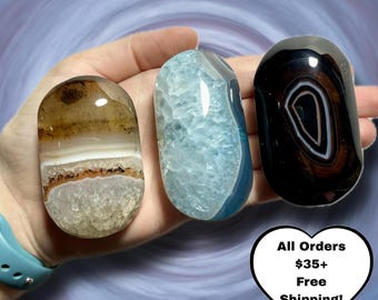 Mixed Agate Palm Stones | Black Agate | Red Agate | Unique Druzy Banded Agate | Polished Agate Palm Stones | Anxiety Relief | You Pick!