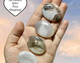 Agate Flat Palm Stones | Worry Stones for Stress Relief | Healing Crystals for Meditation, Energy Balancing, Pocket or Gift | You Pick!