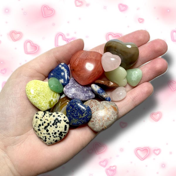 cuillère à confettis coeur cristal | boules de coeur polis porte-bonheur | Cristaux mélangés naturels | Coeurs en cristal poli | Mélange mystère 4 oz à 1 livre |