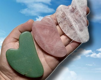 Crystal Gua Sha Tool | Rose Quartz, Green Aventurine, Clear Quartz, Sodalite | Facial Massage & Skincare | You Pick Stone