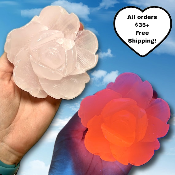 Mangano Calcite Rose Carvings | UV Reactive Stone | Heart Healing Crystals | Pink Calcite | You Pick!