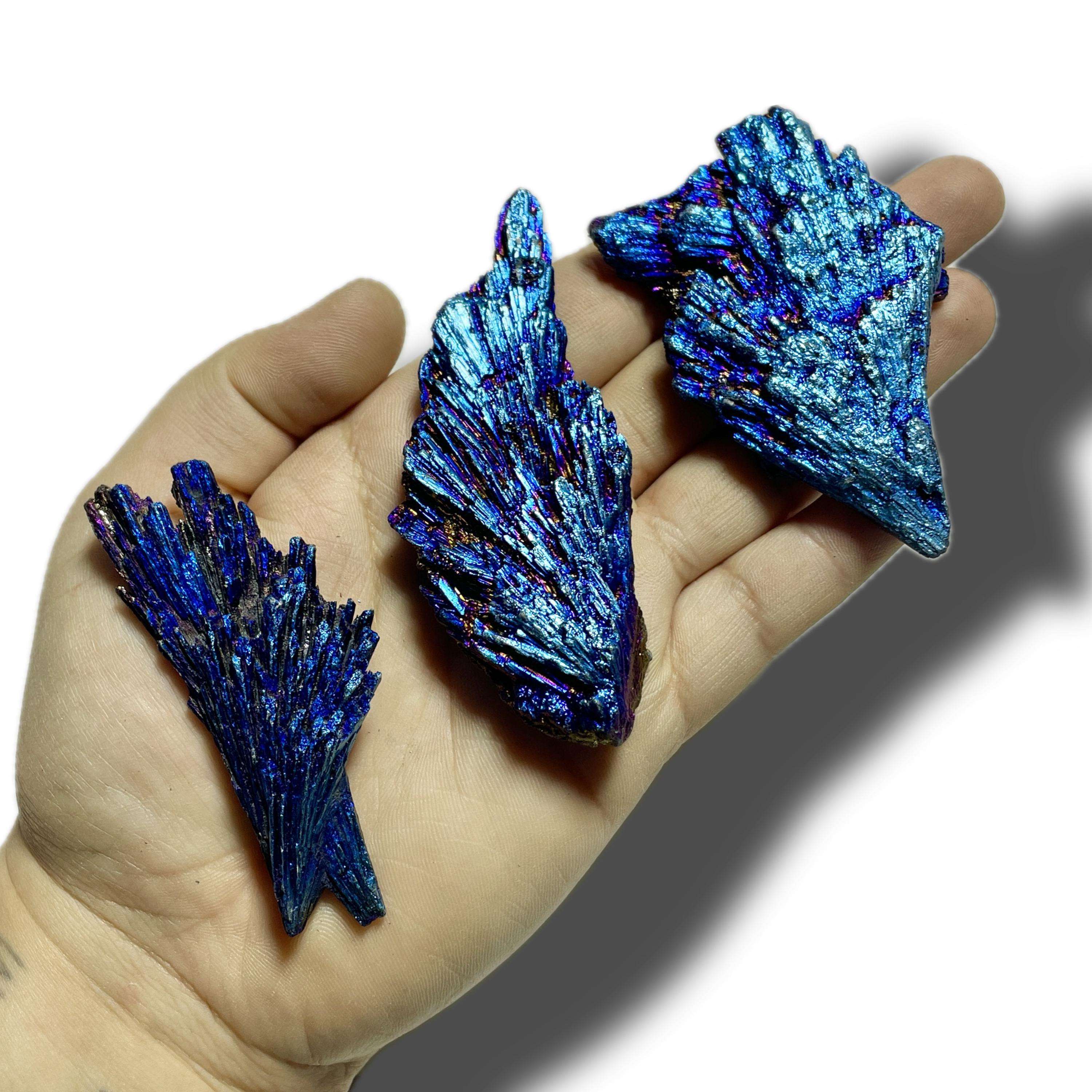 Blue Titanium Aura Kyanite Fan Pieces, Blue Aura Crystals, Kyanite Crystal