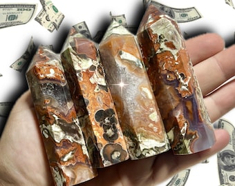 Money Agate Crystal Point | 3–3.75 Inches | Polished Manifestation Tower | Wealth Energy Stone