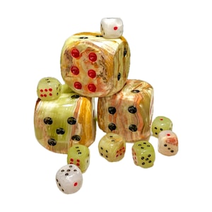 0.5&quot;, 2&quot; Green Onyx Dice, Naturally Polished and Carved Green Onyx Dice, Hand Painted Onyx Crystal Dice, Pick Your Size, Buy a Bundle