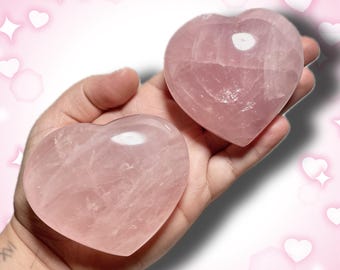 Rose Quartz Heart Crystal | Polished Gemstone Carving for Love & Healing | Stone of Unconditional Love | Heart Chakra Stone | You Pick!