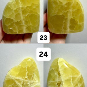 May include: Four yellow-green freeform stones, two with heart-like shapes and two with more rounded shapes. The stones have a textured, crystalline appearance. The image includes the text "(Two sides - 1 Freeform)" and numbers "23" and "24".