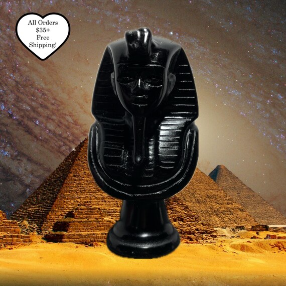 Black Obsidian Egyptian Pharaoh Crystal Carving | Egyptian Protection Home Decor